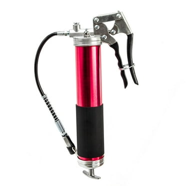 Dual Leverage 16 oz with Flexible Extension Cartridge Develops up to 7,500 psi Volume or Pressure Mode Bulk or 14 oz Delivery 1 oz./30 Strokes Alemite 555-E Pistol Grip Grease Gun Dual Leverage 16 oz with Flexible Extension Cartridge Develops up to 7,500 psi Volume or Pressure Mode Bulk or 14 oz Delivery 1 oz./30 Strokes Alemite 555-E Pistol Grip Grease Gun